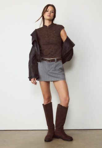 T-shirt estilo Qipao com flocagem