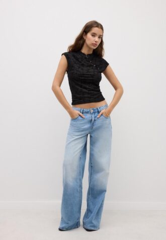 T-shirt estilo Qipao com flocagem