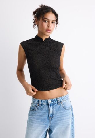 T-shirt estilo Qipao em renda