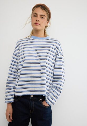 T-shirt oversize de manga comprida às riscas