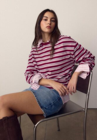 T-shirt oversize de manga comprida às riscas