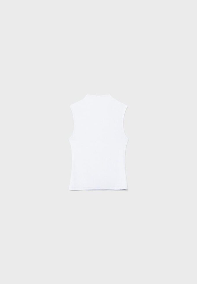 T-shirt sem mangas com gola em funil