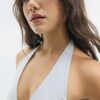 Top com decote halter em bengaline Top com decote halter em bengaline