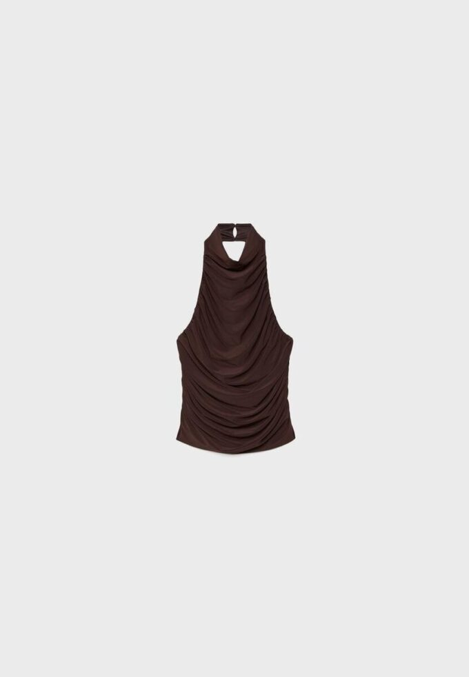 Top com franzido e decote halter Top com franzido e decote halter
