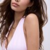 Tops com decote halter e laço franzido