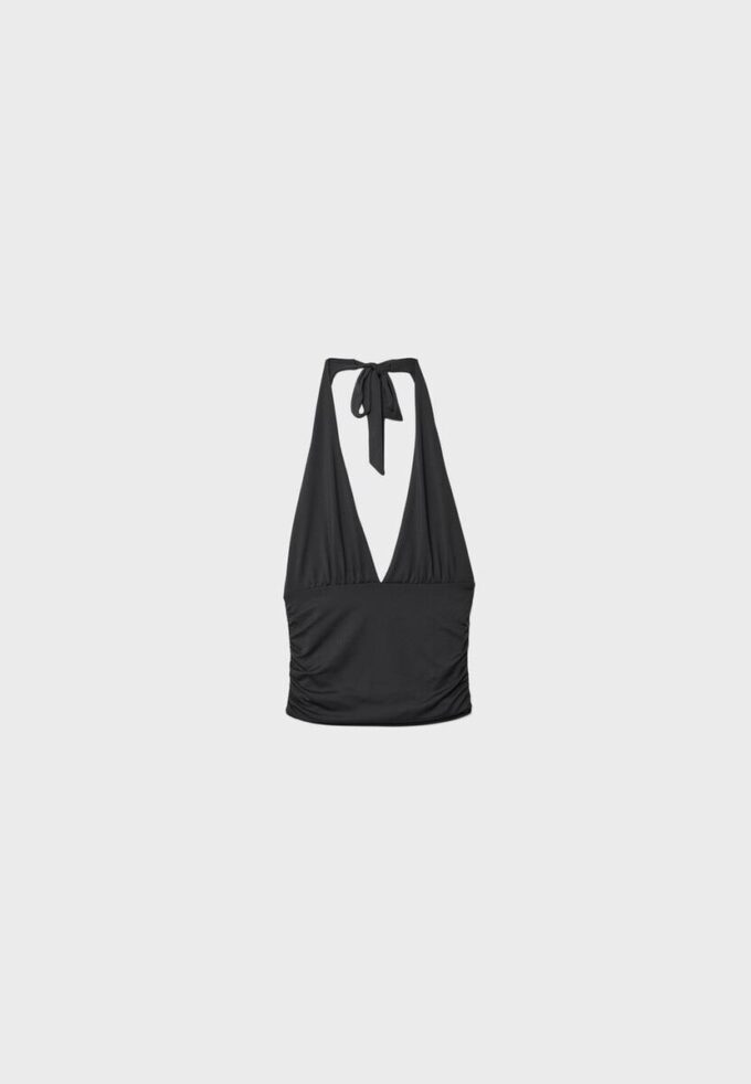 Tops com decote halter e laço franzido Tops com decote halter e laço franzido