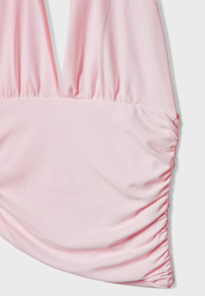 Tops com decote halter e laço franzido