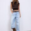 Tops de malha com gola redonda