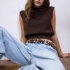 Tops de malha com gola redonda