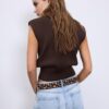 Tops de malha com gola redonda
