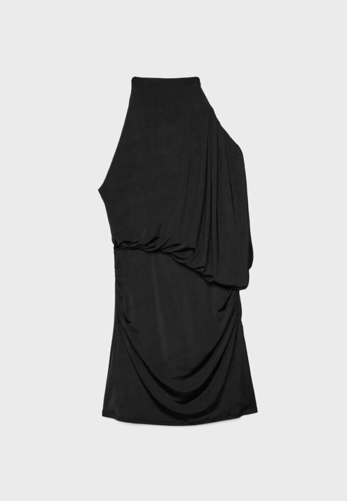 Vestido curto drapeado assimétrico Vestido curto drapeado assimétrico