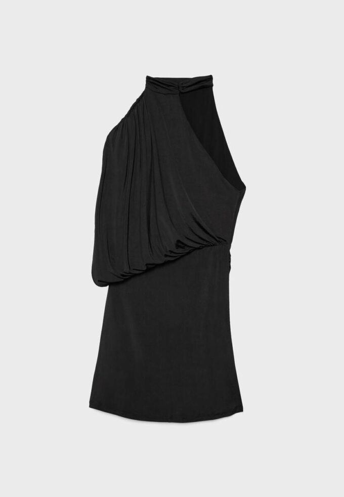 Vestido curto drapeado assimétrico Vestido curto drapeado assimétrico