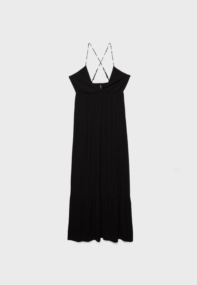 Vestido longo de crepe com alças com bordado Vestido longo de crepe com alças com bordado
