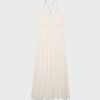 Vestido longo de crepe com alças com bordado Vestido longo de crepe com alças com bordado