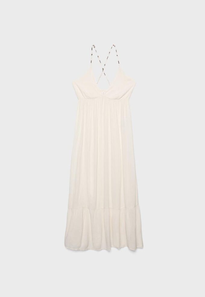 Vestido longo de crepe com alças com bordado Vestido longo de crepe com alças com bordado
