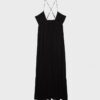 Vestido longo de crepe com alças com bordado Vestido longo de crepe com alças com bordado