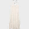 Vestido longo de crepe com alças com bordado Vestido longo de crepe com alças com bordado
