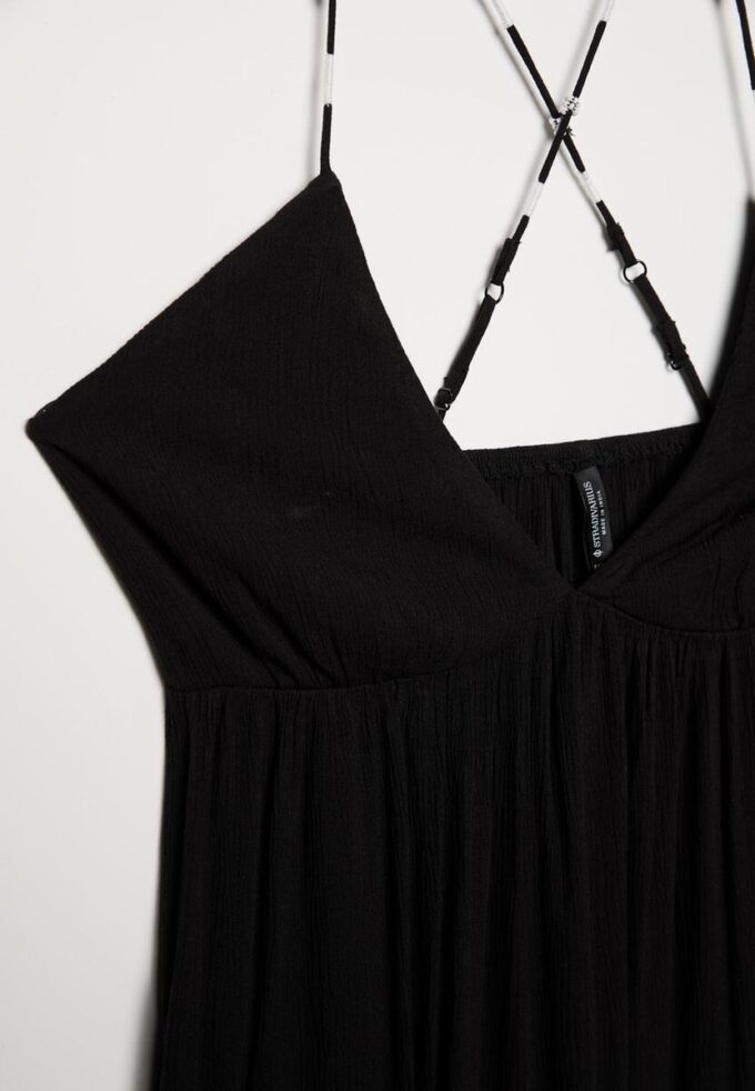 Vestido longo de crepe com alças com bordado Vestido longo de crepe com alças com bordado