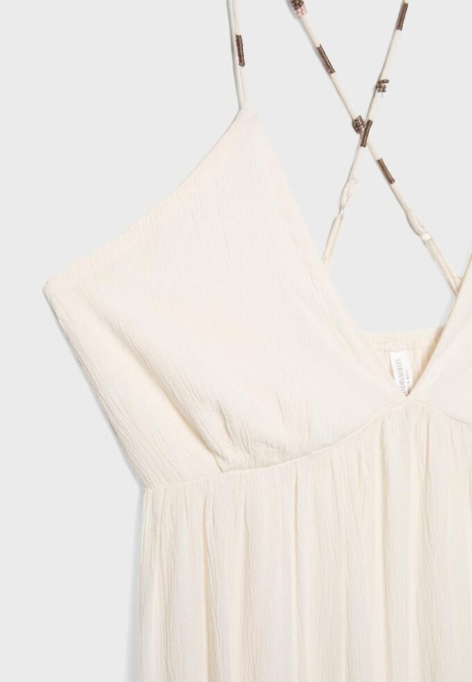 Vestido longo de crepe com alças com bordado Vestido longo de crepe com alças com bordado