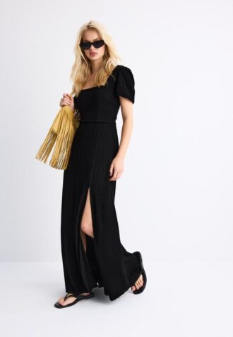 Vestido maxi de corte largo com costas cruzadas Vestido maxi de corte largo com costas cruzadas