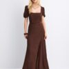 Vestido maxi de corte largo com costas cruzadas Vestido maxi de corte largo com costas cruzadas