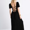 Vestido maxi de corte largo com costas cruzadas Vestido maxi de corte largo com costas cruzadas