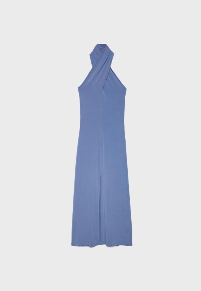 Vestido Midi com Alças Halter e Costas Descubertas Vestido Midi com Alças Halter e Costas Descubertas