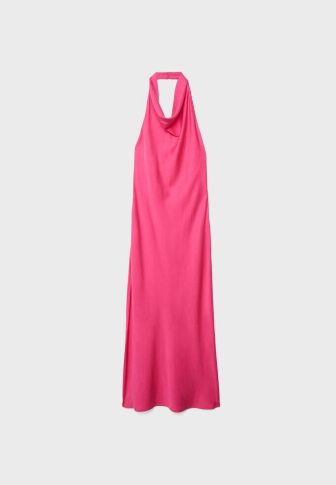 Vestido Midi com Alças Halter e Costas Descubertas Vestido Midi com Alças Halter e Costas Descubertas