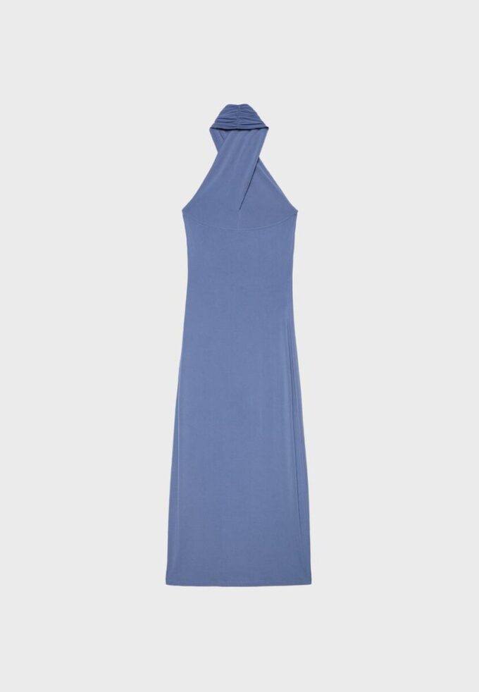 Vestido Midi com Alças Halter e Costas Descubertas Vestido Midi com Alças Halter e Costas Descubertas