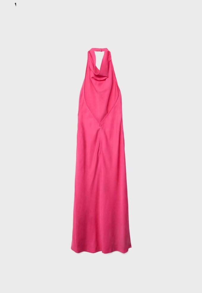 Vestido Midi com Alças Halter e Costas Descubertas Vestido Midi com Alças Halter e Costas Descubertas