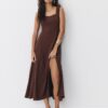 Vestido Midi com Costas Cruzadas com Efeito de Linho Vestido Midi com Costas Cruzadas com Efeito de Linho