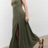 Vestido Midi com Costas Cruzadas com Efeito de Linho Vestido Midi com Costas Cruzadas com Efeito de Linho