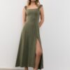 Vestido Midi com Costas Cruzadas com Efeito de Linho Vestido Midi com Costas Cruzadas com Efeito de Linho