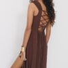 Vestido Midi com Costas Cruzadas com Efeito de Linho Vestido Midi com Costas Cruzadas com Efeito de Linho