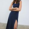 Vestido Midi com Costas Cruzadas com Efeito de Linho Vestido Midi com Costas Cruzadas com Efeito de Linho