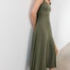 Vestido Midi com Costas Cruzadas com Efeito de Linho Vestido Midi com Costas Cruzadas com Efeito de Linho