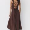 Vestido Midi com Costas Cruzadas com Efeito de Linho Vestido Midi com Costas Cruzadas com Efeito de Linho
