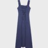 Vestido Midi com Costas Cruzadas com Efeito de Linho Vestido Midi com Costas Cruzadas com Efeito de Linho