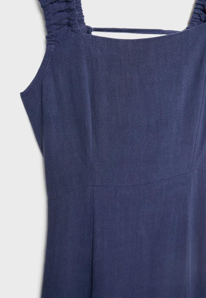 Vestido Midi com Costas Cruzadas com Efeito de Linho Vestido Midi com Costas Cruzadas com Efeito de Linho