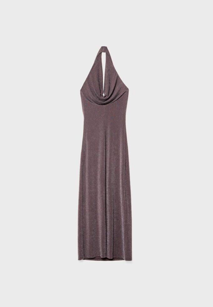 Vestido Midi com Fio Metálico e Decote Halter Vestido Midi com Fio Metálico e Decote Halter