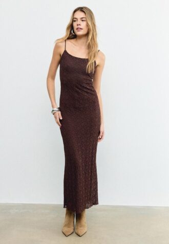 Vestido midi com tiras de renda loiro