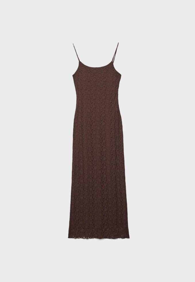 Vestido midi com tiras de renda loiro Vestido midi com tiras de renda loiro