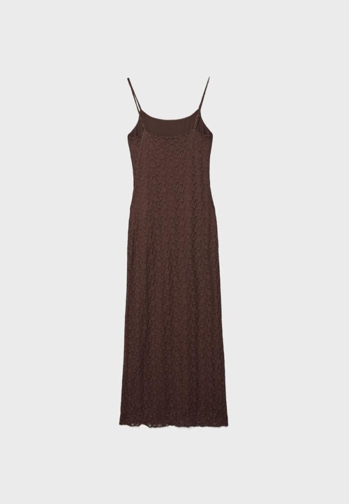 Vestido midi com tiras de renda loiro Vestido midi com tiras de renda loiro