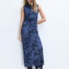 Vestido midi de tule com decote qipao Vestido midi de tule com decote qipao