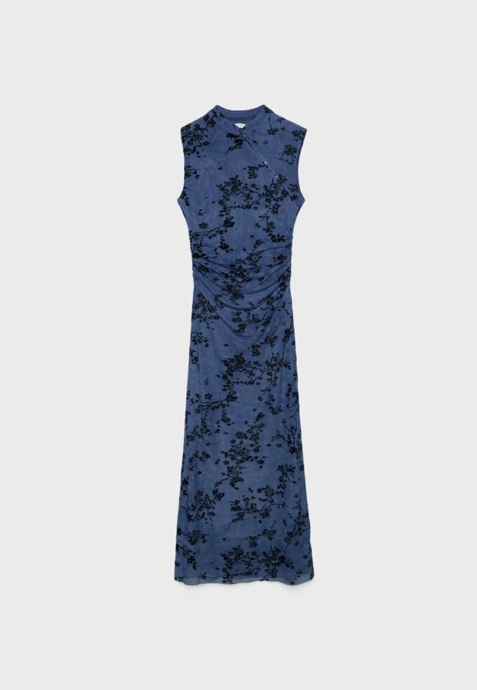 Vestido midi de tule com decote qipao Vestido midi de tule com decote qipao