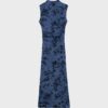 Vestido midi de tule com decote qipao Vestido midi de tule com decote qipao