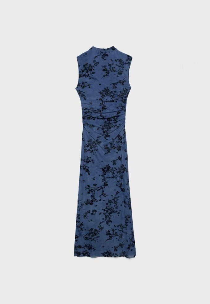 Vestido midi de tule com decote qipao Vestido midi de tule com decote qipao
