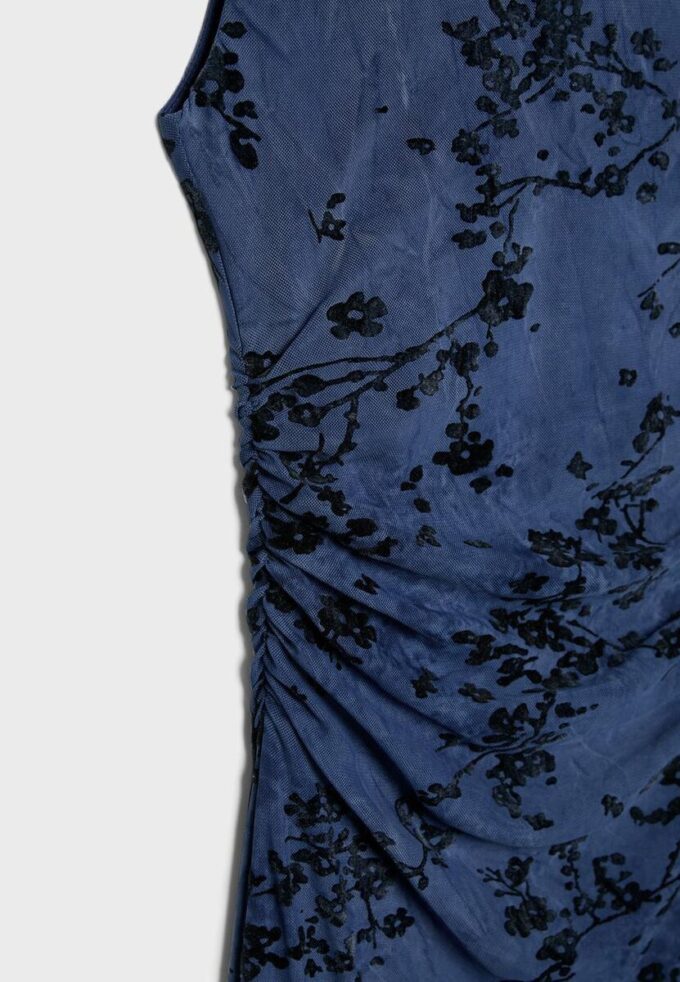 Vestido midi de tule com decote qipao Vestido midi de tule com decote qipao