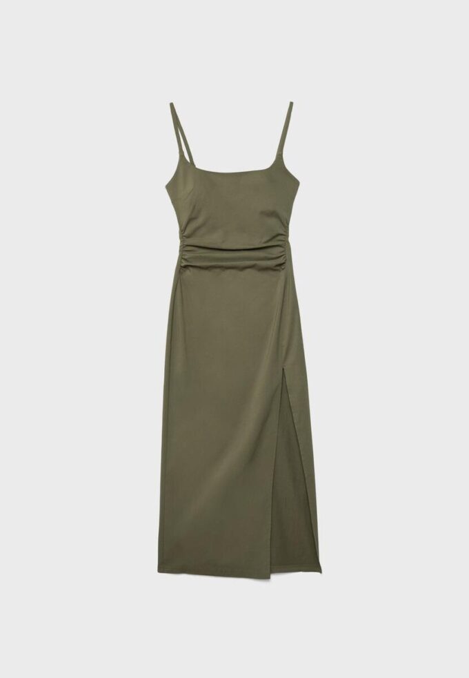 Vestido Midi em Bengaline com Decote Quadrado Vestido Midi em Bengaline com Decote Quadrado