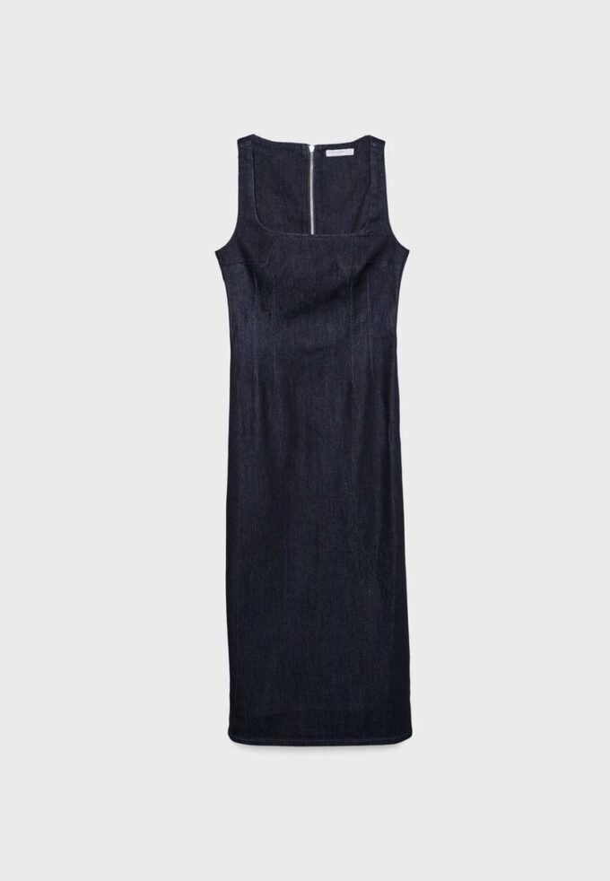 Vestido midi em ganga